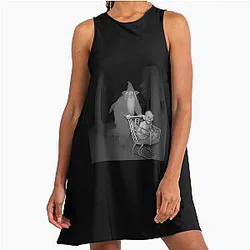 Grey Gandalf Wizard Pushing Gollum A-Line Dress