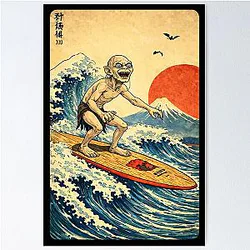 Gollum Surfing the Great Wave in Japan Poster