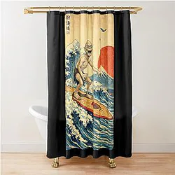 Gollum Surfs the Great Wave in Japan Shower Curtain