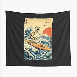 Gollum Surfing the Great Wave in Japan Tapestry