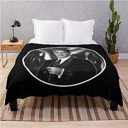 Gomez Addams Raul Julia Circle Black and White Portrait Digital Art Throw Blanket