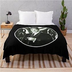 Gomez Addams Raul Julia Abstract Circle Black White Portrait Digital Art Throw Blanket