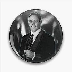 Gomez Addams Raul Julia Circle Black White Portrait Digital Art Pin
