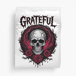 Grateful Dead Skull Flowers Duvet Cover
