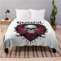 Grateful Dead - Grateful Skull Flowers Throw Blanket