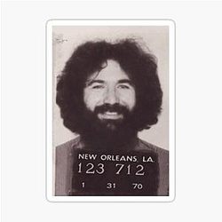 Jerry Garcia the Grateful Dead celebrity mugshot sticker