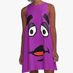 Grimace Cartoon Character Design - A-Line Dress with Transparent Background