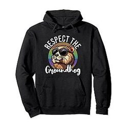 Respect The Groundhog Retro Funny Groundhog Day Pullover Hoodie