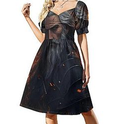 Hades Greek Mythology Women's A Line Square Neck Short Sleeve Sundress for Beach Vacation
