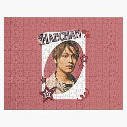 NCT Haechan Kpop Boy Group Card Red Aesthetic Collage Design Jigsaw Puzzle