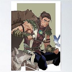 Baldur's Gate 3 Halsin Bear Tattoo Little Bird Wolf Poster
