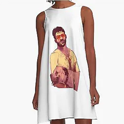 Retro Style Hasan Piker With Cute Dog Journalist A-Line Dress