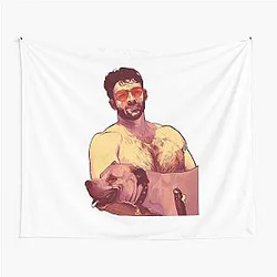 Retro Style Hasan Piker With Cute Dog Journalist Tapestry