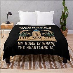 Nebraska Heartland State Pride in Gold Red Blue Throw Blanket