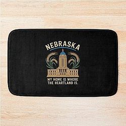 Nebraska Heartland State Pride Graphic in Gold Blue Bath Mat