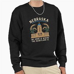 Nebraska Heartland State Pride Graphic in Gold Blue Pullover Sweatshirt