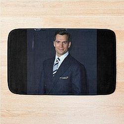 Henry Cavill Elegant Cinematic Portrait in Classic Suit Bath Mat