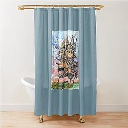 Howls Moving Castle Ink and Watercolor Drawing Shower Curtain