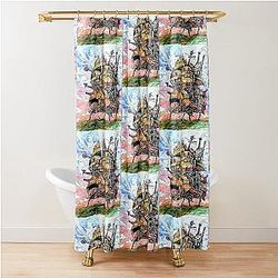 Howl's Moving Castle ink and watercolor drawing Shower Curtain