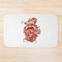Howl's Moving Castle in Red Bath Mat