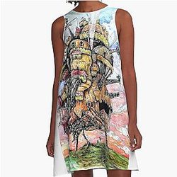 Watercolor and Ink Howl's Castle A Line Dress