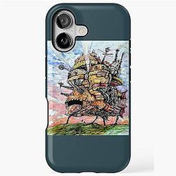Howls Moving Castle ink and watercolor drawing iPhone Case