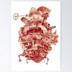 Howl's Moving Castle in Red Poster