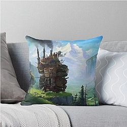 Aesthetics the Moving Castle in Forest Poster Throw Pillow