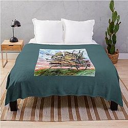 Howls Moving Castle Ink and Watercolor Drawing Throw Blanket