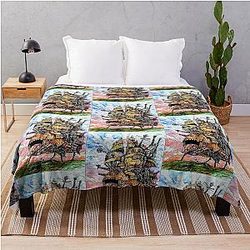 Howl's Moving Castle ink and watercolor drawing Throw Blanket
