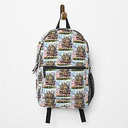 Howl's Moving Castle ink and watercolor drawing backpack