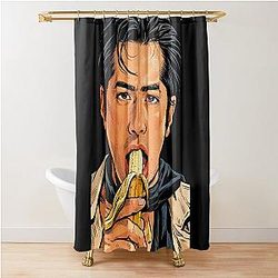 Hudson Williams eating a banana shower curtain