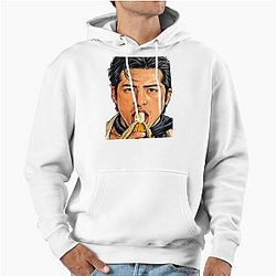 Hudson Williams eating a banana Pullover Hoodie