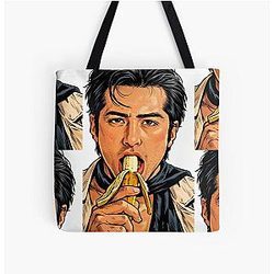 Hudson Williams eating a banana All Over Print Tote Bag