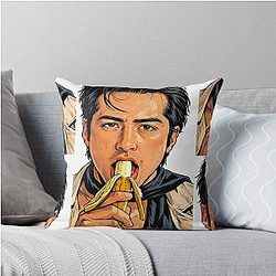Hudson Williams eating a banana Throw Pillow