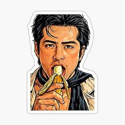 Hudson Williams eating a banana sticker