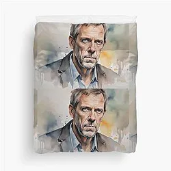 Watercolor sketch with Hugh Laurie duvet cover