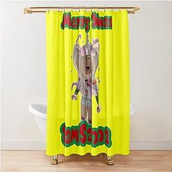 Sanna Loves Unicorns Merry Xmas Yellow Shower Curtain