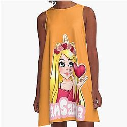 Sanna Loves Unicorns NEON ORANGE A Line Dress