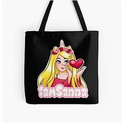 Sanna Loves Unicorns BLACK All Over Print Tote Bag