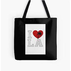 I Love LA Cracked Concrete Palm Design All Over Print Tote Bag