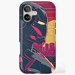 This Iron Man in a 90s anime style with cyberpunk vibes as a retro poster vector illustration featuring lofi aesthetics. iPhone Tough Case