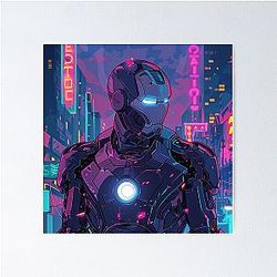 This Iron Man vector illustration poster features lo-fi aesthetics as a cyberpunk retro anime.