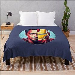 Man and Iron Man in Comic Art Throw Blanket