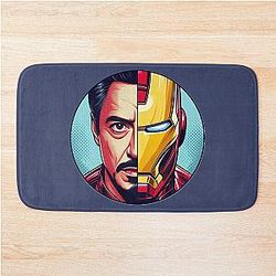 Man and Machine - Tony Stark Iron Man Fusion in Comic Art Bath Mat