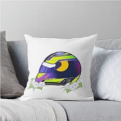 Isack Hadjar 2025 Green Helmet with Flowers Throw Pillow