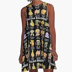 Types of Italian Brainrot Meme Character Hand Drawn for Kids A Line Dress