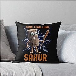 Tung Sahur Coffee Lovers Italian Brainrot Meme Throw Pillow