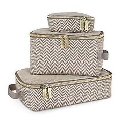 Itzy Ritzy Packing Cubes for Travel - Set of 3 Packing Organizers; Each Cube Features a Mesh Top, Zippers and a Handle (Taupe)