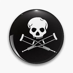 Jackass Skull Crutches Logo Pin